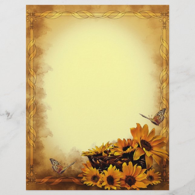 Botervliegen en zonnebloemen, Briefpapier (Voorkant)