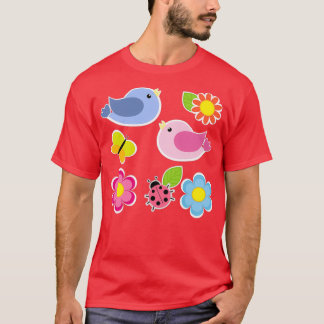 Botervliegen Vogels bloemen lente T-shirt
