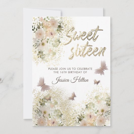 Botervliegenbloemtuin, zoet, zestien uitnodiging (Voorkant)