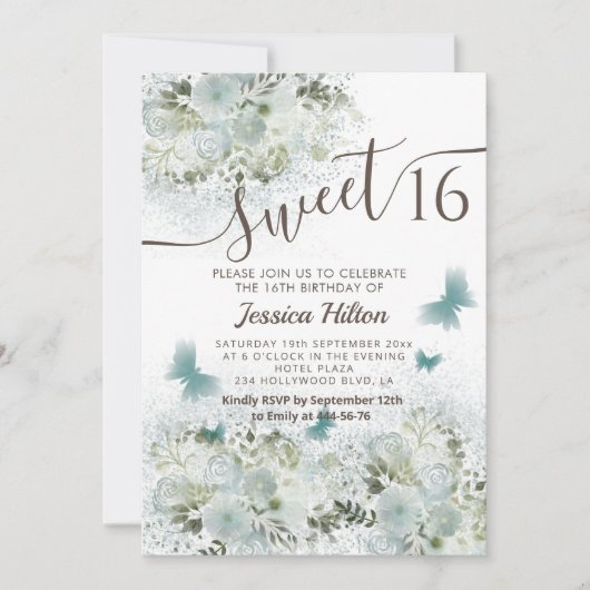 Botervliegenbloemtuin, zoet, zestien uitnodiging (Voorkant)