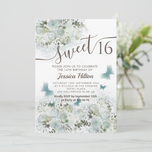 Botervliegenbloemtuin, zoet, zestien uitnodiging (Staand voorkant)