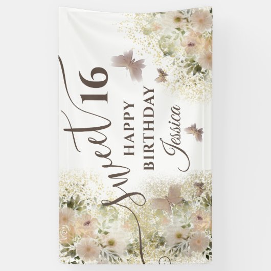 Botervliegenbloemtuin, zoet, zestien uitnodiging spandoek (Verticaal)