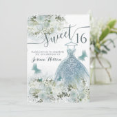 Botervliegenbloemtuinblauwe jurk, zoet zestien kaart (Staand voorkant)