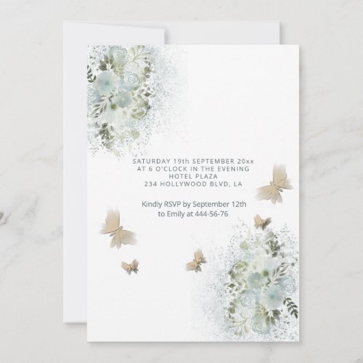 Botervliegenbloemtuinblauwe jurk, zoet zestien kaart (Achterkant)