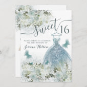 Botervliegenbloemtuinblauwe jurk, zoet zestien kaart (Voorkant / Achterkant)