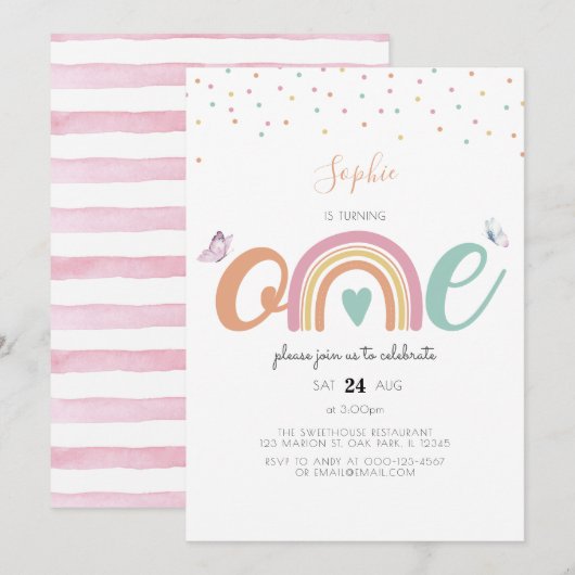 Botervliegenpasta regenboogvaart Eerste verjaardag Kaart (Voorkant / Achterkant)