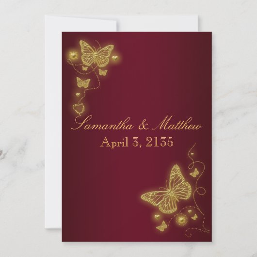 Botervliegenvlinderthema voor goudbruine bruiloft kaart (Voorkant)