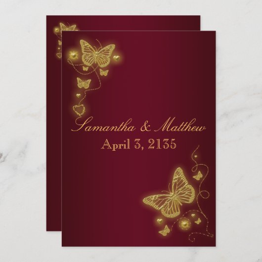 Botervliegenvlinderthema voor goudbruine bruiloft kaart (Voorkant / Achterkant)