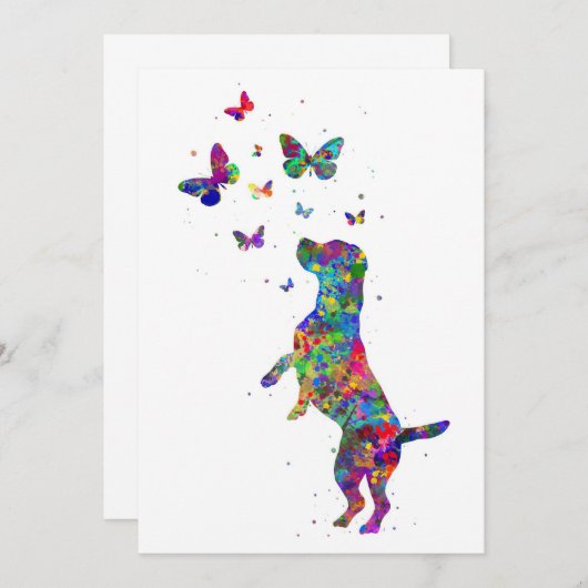 Botervliegerbeagle hond speelt met vlinders save the date (Voorkant / Achterkant)