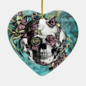 Botervliegerrook schedel in blauw roze en geel. keramisch ornament (Achterkant)