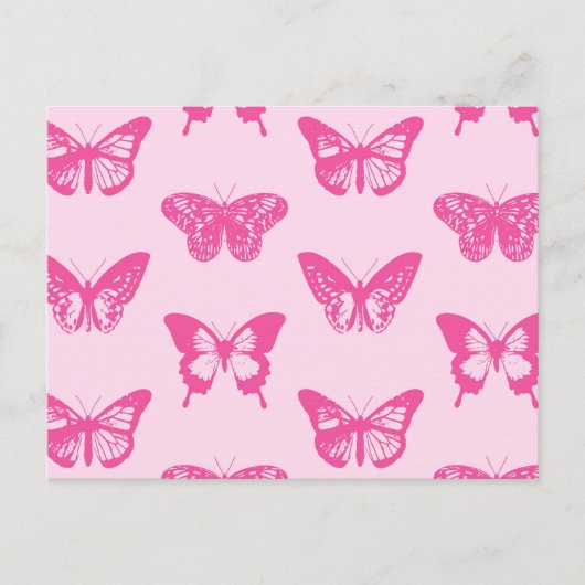 Botervliegers, lichtroze en fuchsie briefkaart (Voorkant)