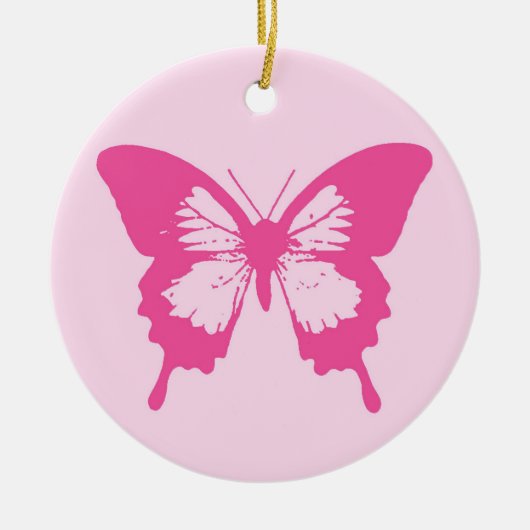 Botervliegers, lichtroze en fuchsie keramisch ornament (Voorkant)