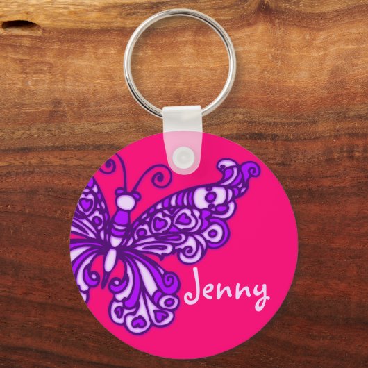 Botervliegers paarse roze naam sleutelhanger (Voorkant)