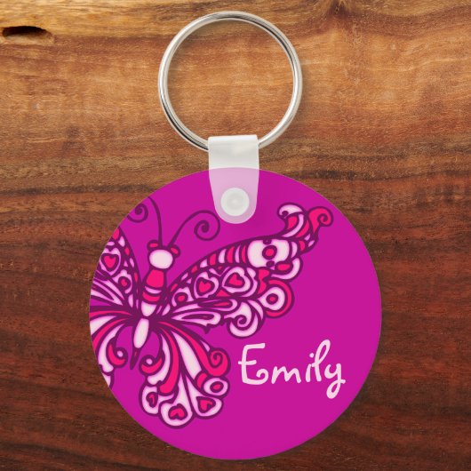 Botervliegers paarse roze naam sleutelhanger (Voorkant)