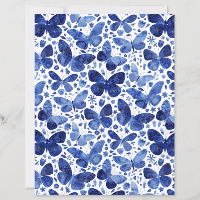 Botervliegers Waterverf Blue Scrapbook Paper (Voorkant)