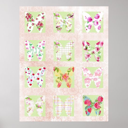 Botervliegers Waterverf Flowers Collage Poster (Voorkant)