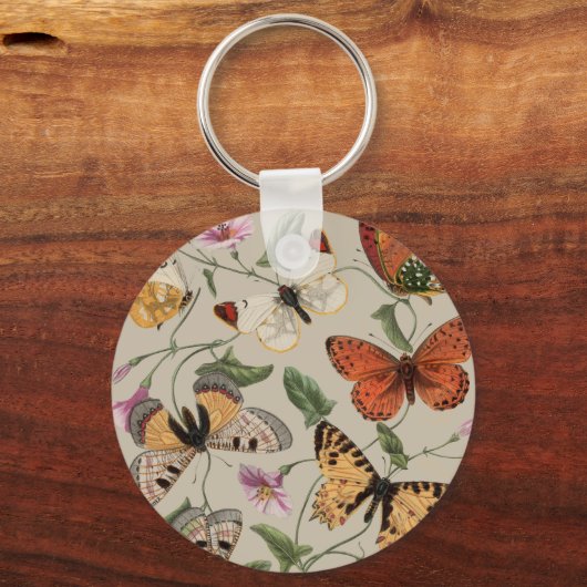 Botervliegmot Natuur Tekening antiek waterverf Sleutelhanger (Voorkant)