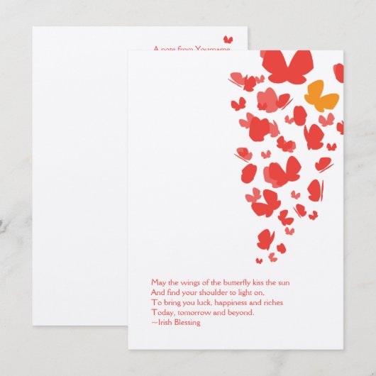 Botervliegnotiecard in roze, Oranje en rood Notitiekaartje (Voorkant / Achterkant)