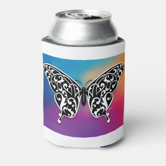 Botervliegontwerp met zonneschijnkleuren blikjeskoeler (Blikje Achterkant)