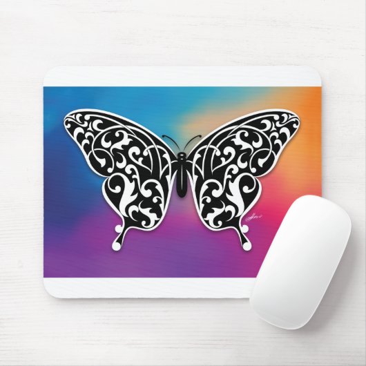 Botervliegontwerp met zonneschijnkleuren muismat (Met muis)