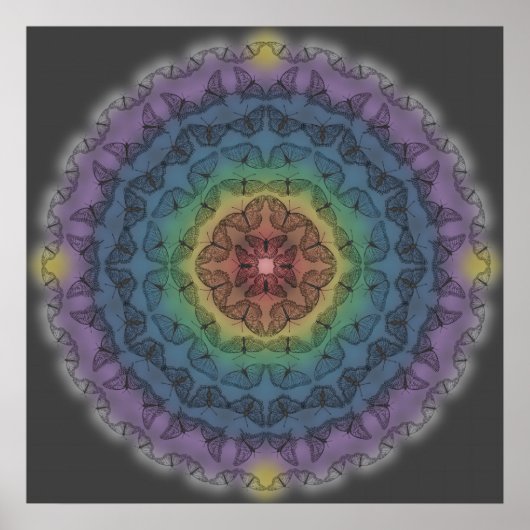 Botervliegregel Mandala over regenboog 1 Poster (Voorkant)