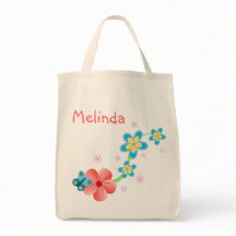 Botervliegroze blauwe Floral Grote Canvas tas