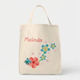 Botervliegroze blauwe Floral Grote Canvas tas