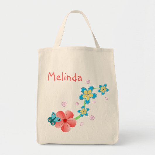 Botervliegroze blauwe Floral Grote Canvas tas (Voorkant)