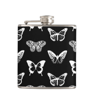 Botervliegschets, wit en zwart heupfles