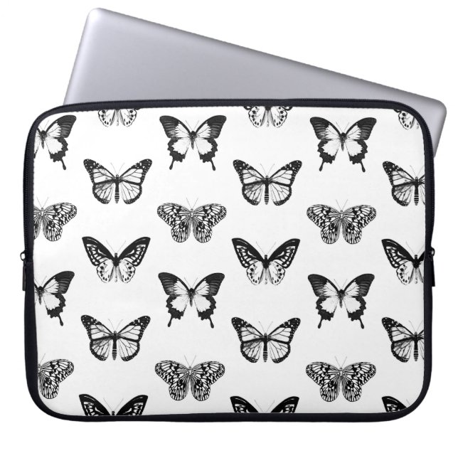 Botervliegschets, wit en zwart laptop sleeve (Voorkant)