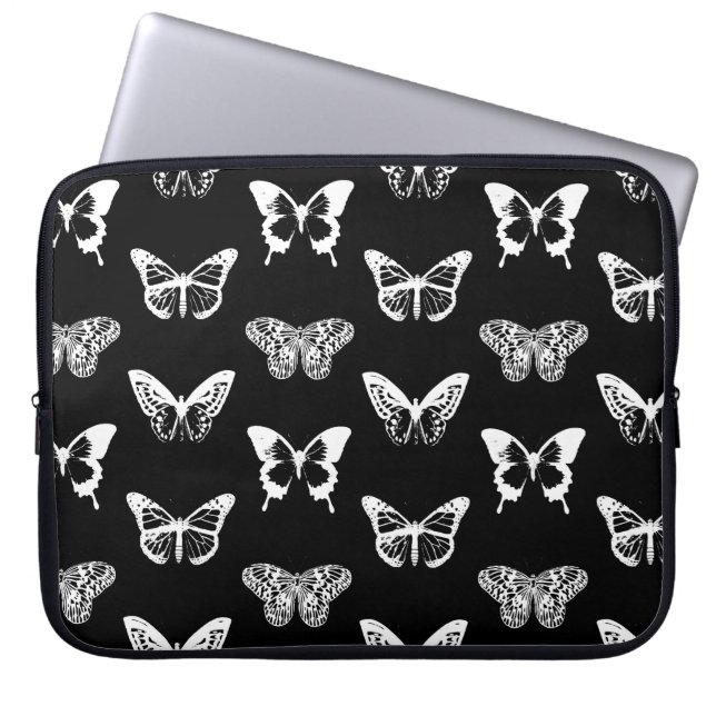 Botervliegschets, wit en zwart laptop sleeve (Voorkant)