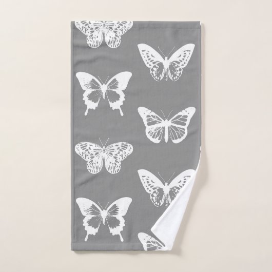 Botervliegschets, zilvergrijs en wit bad handdoek (Handdoek)