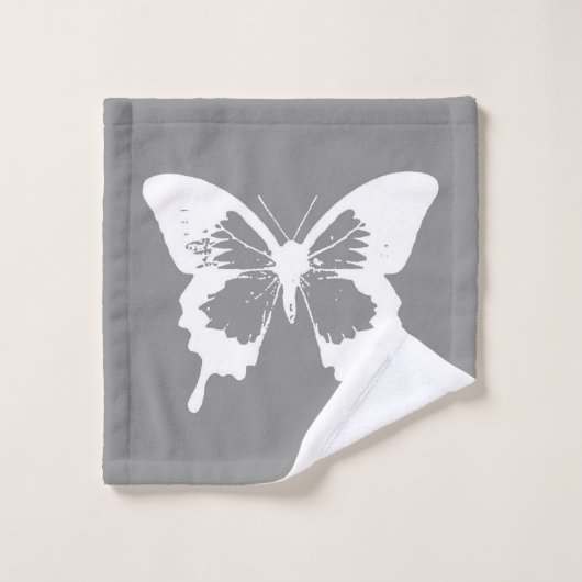 Botervliegschets, zilvergrijs en wit bad handdoek (Wasdoekje)