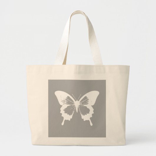 Botervliegschets, zilvergrijs en wit grote tote bag (Voorkant)