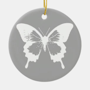 Botervliegschets, zilvergrijs en wit keramisch ornament