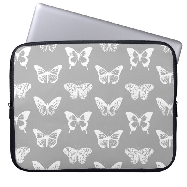 Botervliegschets, zilvergrijs en wit laptop sleeve (Voorkant)