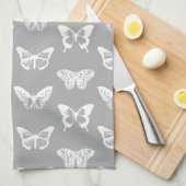 Botervliegschets, zilvergrijs en wit theedoek (Quarter Fold)