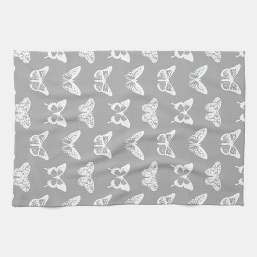 Botervliegschets, zilvergrijs en wit theedoek (Horizontaal)