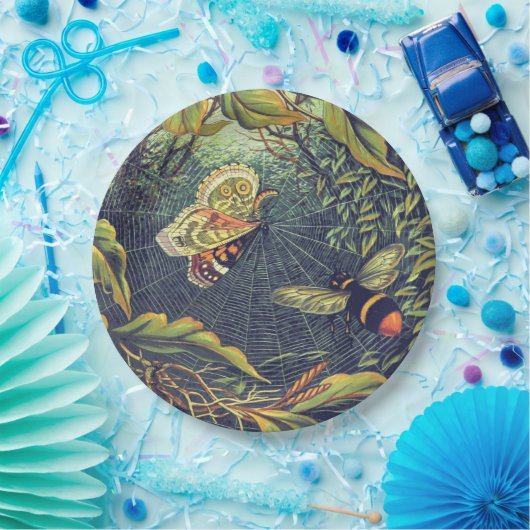 Botervliegspiderweb bij tuin papieren bordje (Feest)