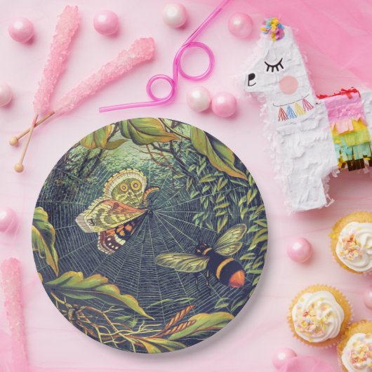 Botervliegspiderweb bij tuin papieren bordje (Feest)