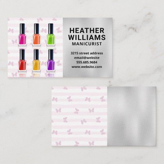 Botervliegstrips | Kleurrijke Nagolische flessen Visitekaartje (Voorkant / Achterkant)