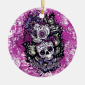 Botervliegsuiker schudt op roze houtbasis. keramisch ornament (Voorkant)