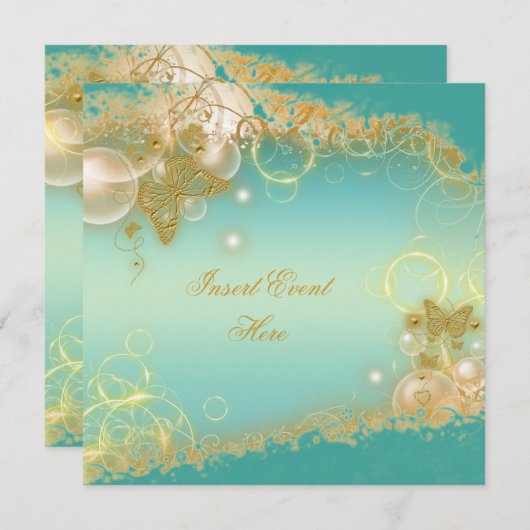 Botervliegthema blauwgroen elegant kaart (Voorkant / Achterkant)