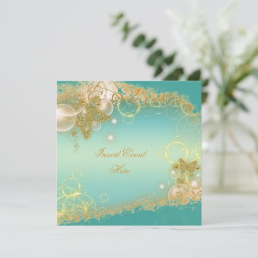 Botervliegthema blauwgroen elegant kaart (Staand voorkant)