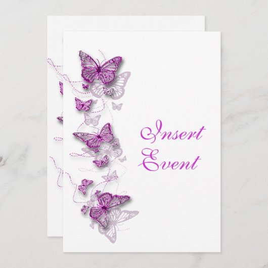 Botervliegthema roze wit kaart (Voorkant / Achterkant)