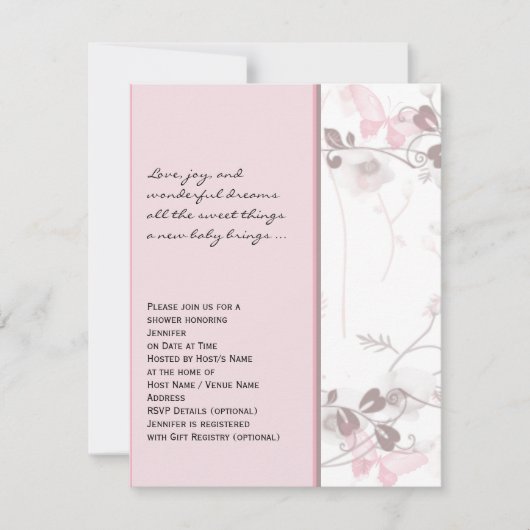 Botervliegvliegen in roze Baby shower Kaart (Voorkant)