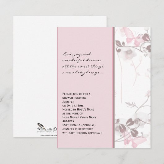 Botervliegvliegen in roze Baby shower Kaart (Voorkant / Achterkant)