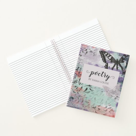 Botervliegvogels Abstract, gepersonaliseerd poëzie Notitieboek (Binnen)