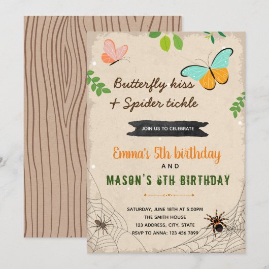 Botervliegzoen en spinkietelverjaardag kaart (Voorkant / Achterkant)