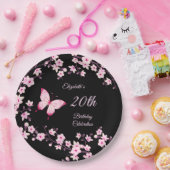 Botervlieskokers bloesem roze zwart papieren bordje (Feest)